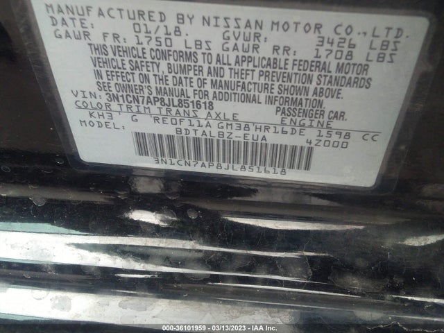 2018 Nissan Versa, VIN: 3N1CN7AP8JL851618