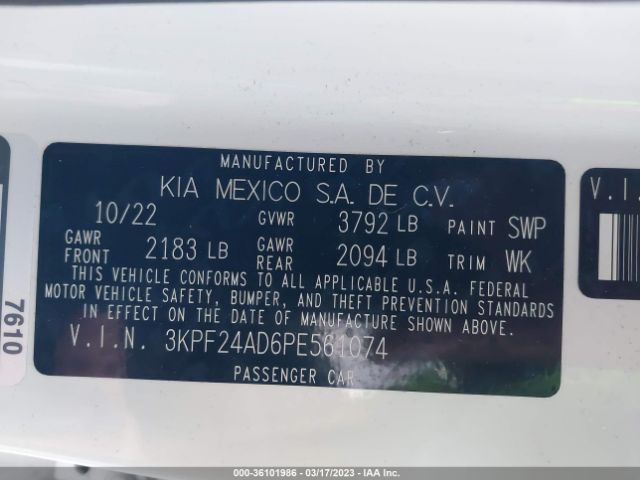 3KPF24AD6PE561074 KIA Forte Lxs