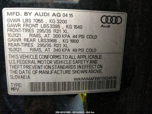 Audi Q7 3.0l Tdi Prestige 2015 WA1WMAFE6FD024578 Image 11