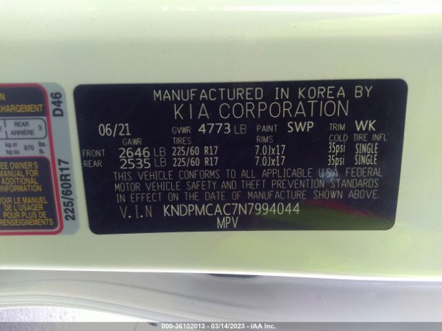 KNDPMCAC7N7994044 KIA Sportage Lx