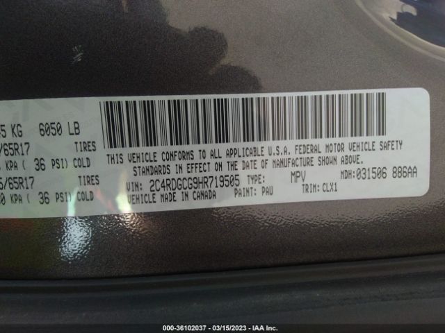 2C4RDGCG9HR719505 Dodge Grand Caravan Sxt