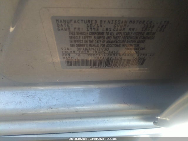 2014 NISSAN SENTRA SR VIN: 3N1AB7AP4EY317363