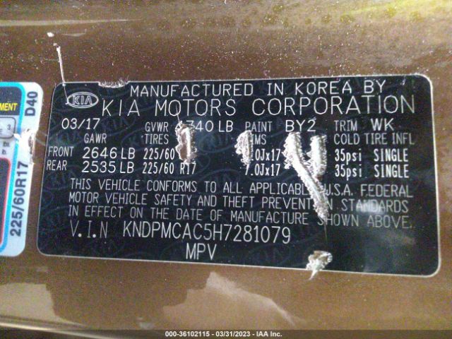 KNDPMCAC5H7281079 KIA Sportage Lx
