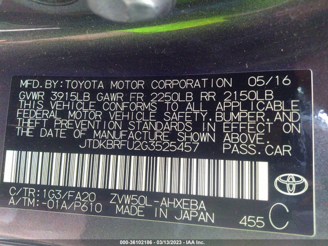 Toyota Prius Two 2016 JTDKBRFU2G3525457 Image 10