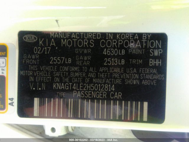 KNAGT4LE2H5012814 KIA Optima Hybrid Base
