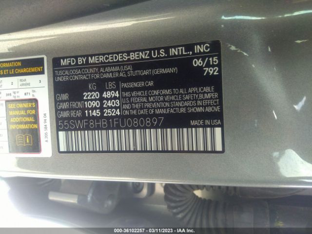 55SWF8HB1FU080897 Mercedes-Benz C-class Amg C 63 S