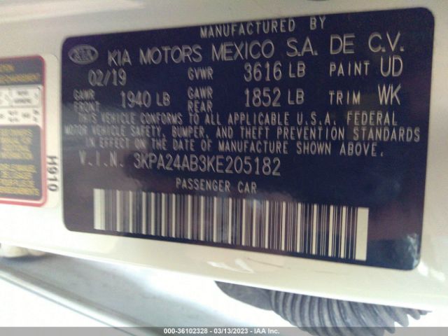 3KPA24AB3KE205182 KIA RIO S