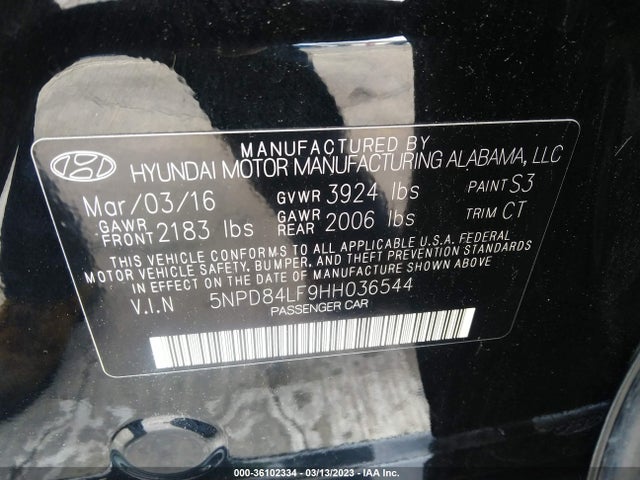 2017 HYUNDAI ELANTRA LIMITED VIN: 5NPD84LF9HH036544