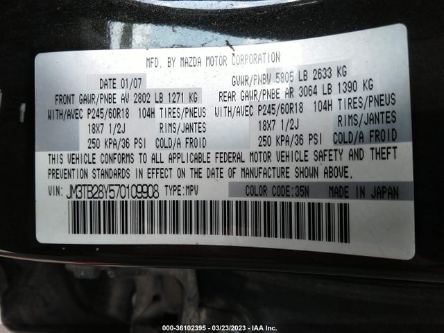 2007 MAZDA CX-9 TOURING VIN: JM3TB28Y570109908