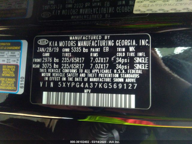 5XYPG4A37KG569127 KIA SORENTO LX