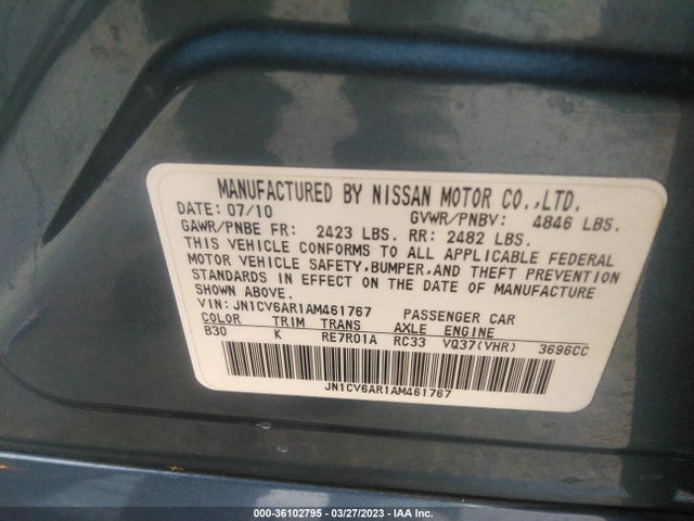 2010 INFINITI G37 SEDAN X VIN: JN1CV6AR1AM461767