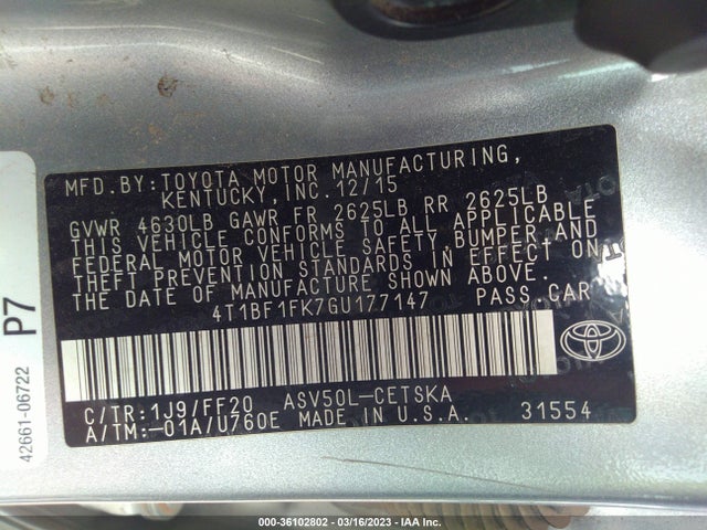 Toyota CAMRY SE 2016 4T1BF1FK7GU177147 Image 9