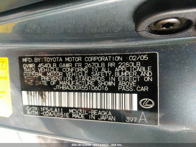 JTHBA30GX55106016 Lexus ES 330