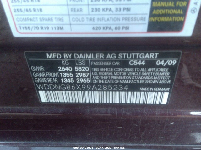 2009 MERCEDES-BENZ S-CLASS 5.5L V8 VIN: WDDNG86X99A285234