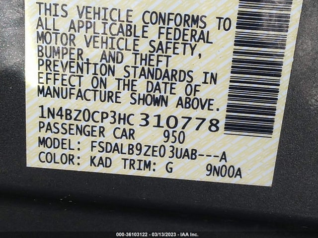 2017 Nissan Leaf, VIN: 1N4BZ0CP3HC310778