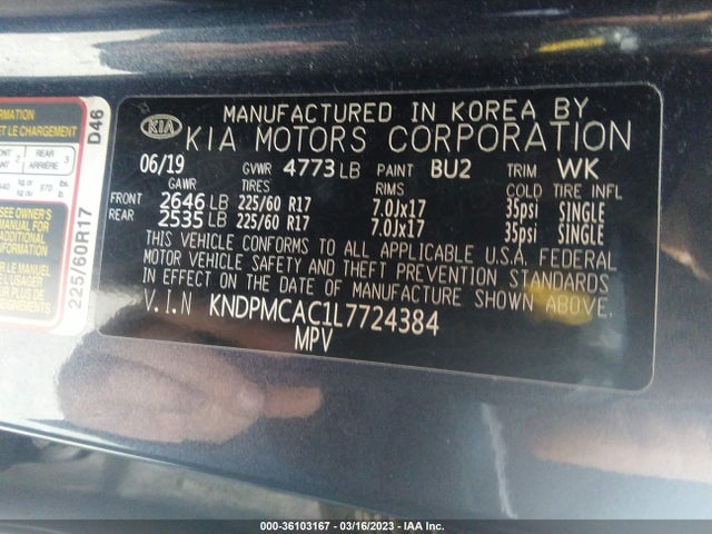 2020 KIA SPORTAGE LX VIN: KNDPMCAC1L7724384