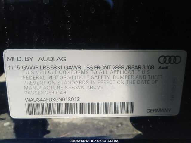 2016 Audi A8, VIN: WAU34AFDXGN013012