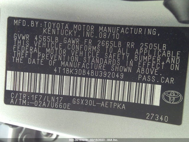 Toyota Avalon 2011 4T1BK3DB4BU392049 Image 11