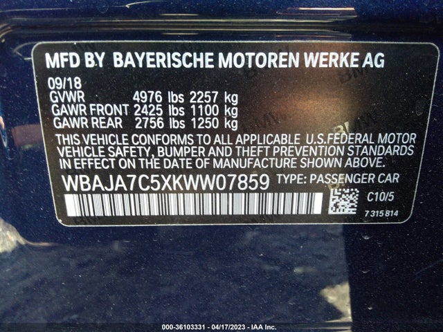 WBAJA7C5XKWW07859 BMW 5 Series 530i Xdrive