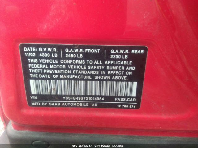 2003 SAAB 9-3 YS3FB49S731014954 Photo 8