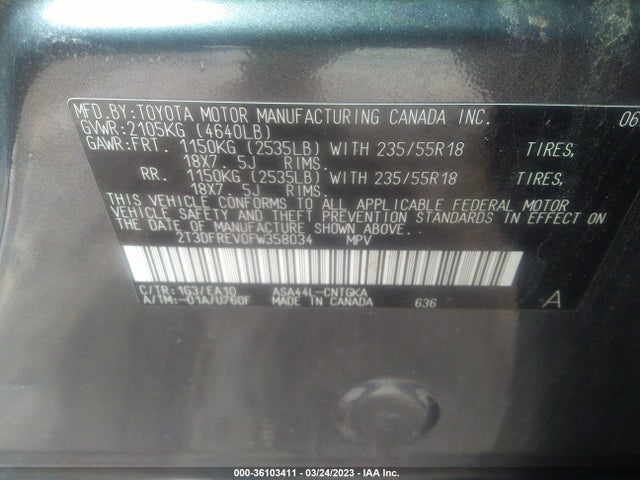 Toyota Rav4 Limited 2015 2T3DFREV0FW358034 Image 9