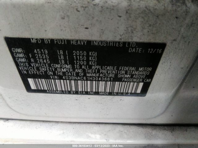 4S3BNAC61H3043661 Subaru Legacy Premium
