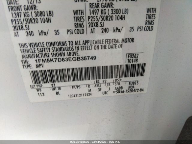 1FM5K7D83EGB35749 Ford EXPLORER XLT