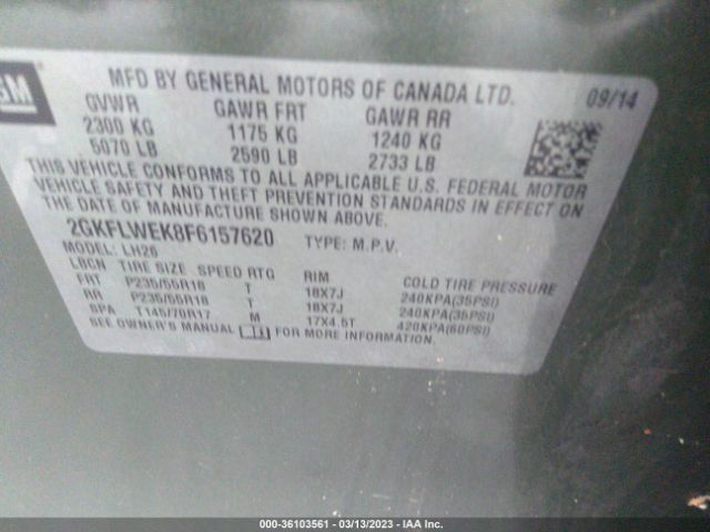 2GKFLWEK8F6157620 GMC Terrain Sle