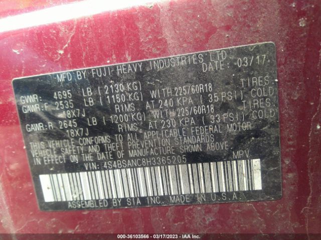 4S4BSANC8H3365205 Subaru Outback Limited