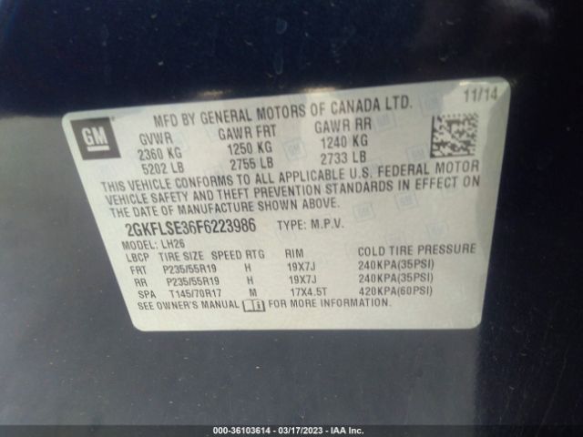 2GKFLSE36F6223986 GMC Terrain Slt
