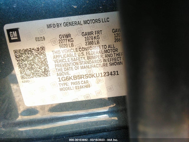 2019 Cadillac CT6, VIN: 1G6KB5RS0KU123431