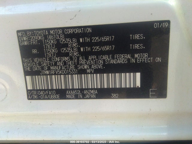 Toyota Rav4 Xle 2019 JTMW1RFV5KD015331 Image 10