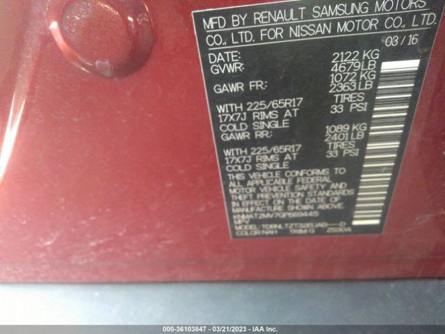 KNMAT2MV7GP669445 Nissan ROGUE SV