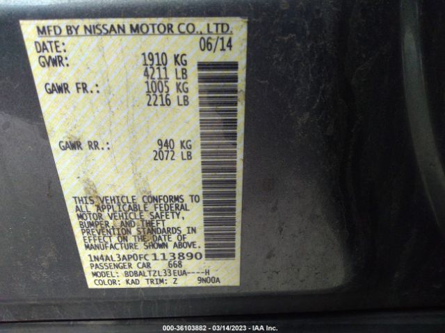 1N4AL3AP0FC113890 Nissan Altima 2.5 Sl