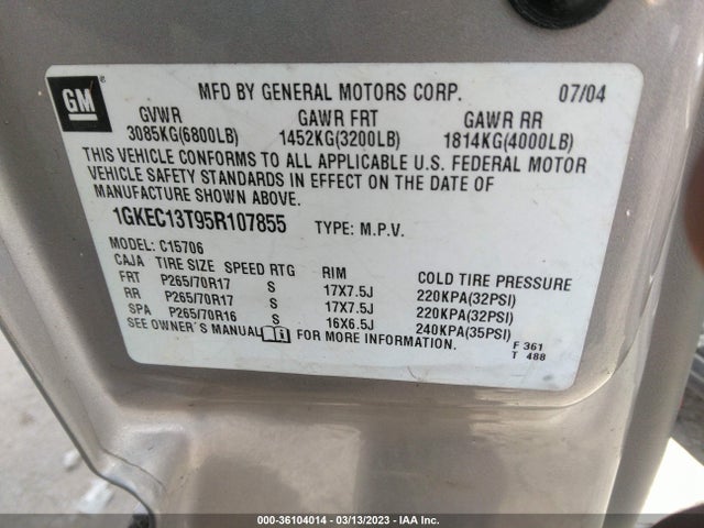 GMC YUKON SLT 2005 1GKEC13T95R107855 Image 10