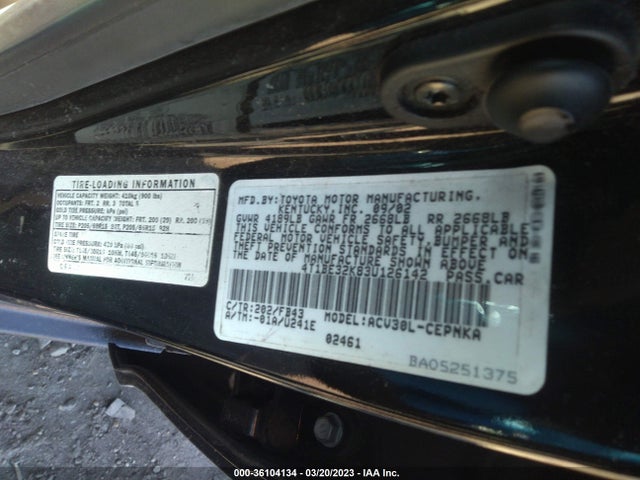 2003 TOYOTA CAMRY LE/SE/XLE VIN: 4T1BE32K83U126142