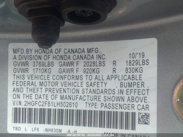 Honda Civic Sedan Lx 2020 2HGFC2F61LH502610 Image 10