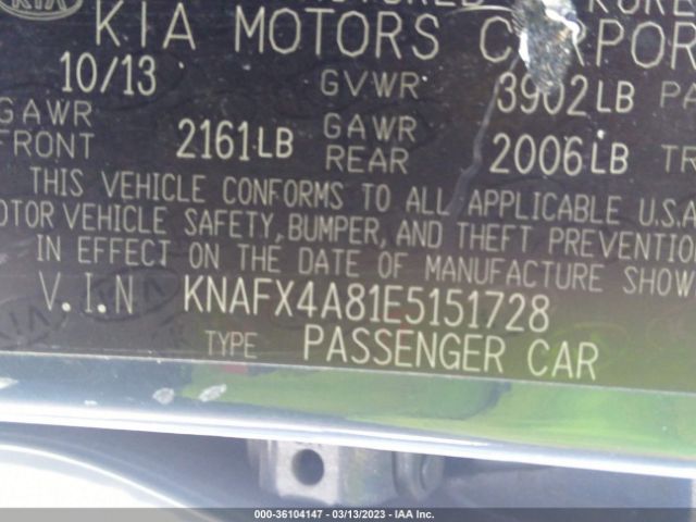 KNAFX4A81E5151728 KIA FORTE EX