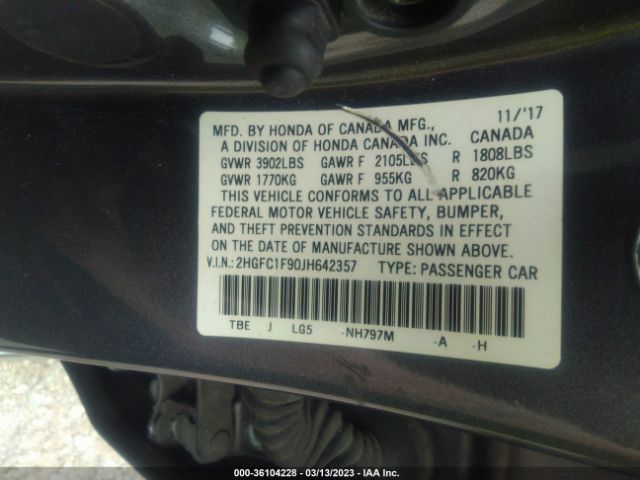 2HGFC1F90JH642357 Honda Civic Sedan Touring