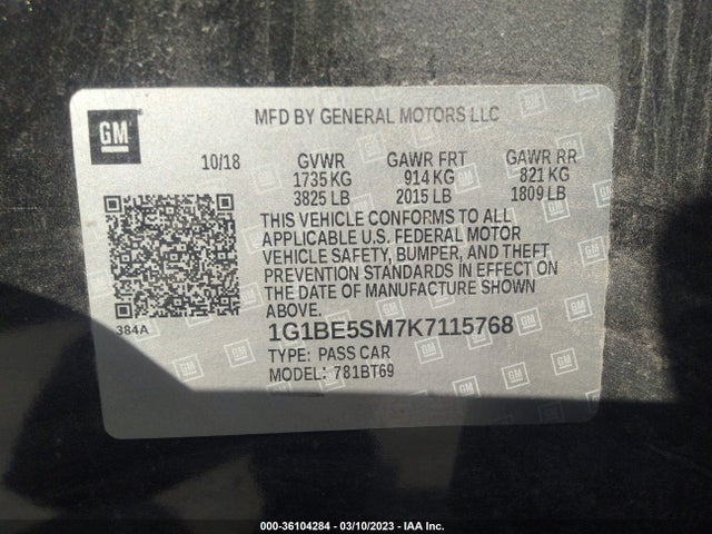 Chevrolet CRUZE LT 2019 1G1BE5SM7K7115768 Image 11