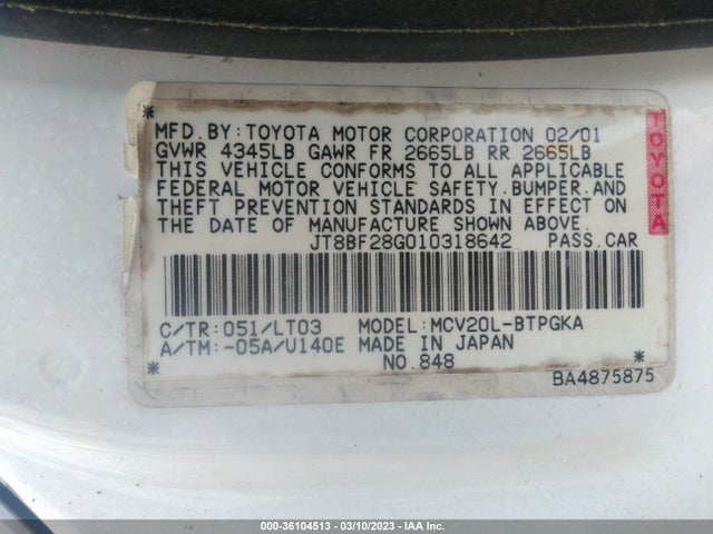 Lexus ES 300 2001 JT8BF28G010318642 Image 10
