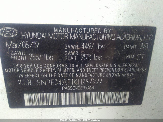 Hyundai SONATA SEL 2019 5NPE34AF1KH782922 Image 10