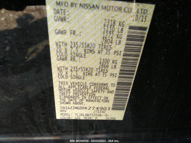 5N1AZ2MG0FN274903 Nissan Murano Platinum