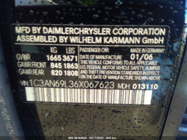 2006 CHRYSLER CROSSFIRE LIMITED VIN: 1C3AN69L36X067623