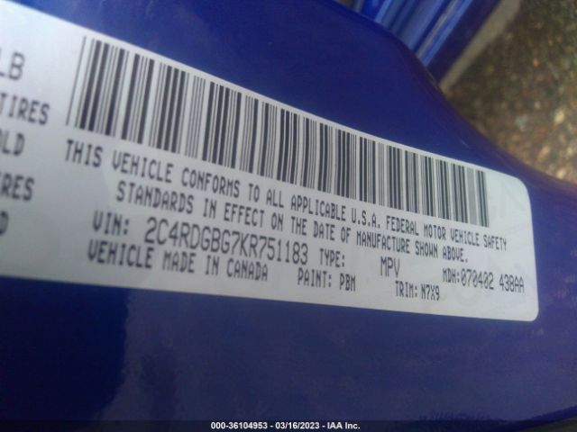 2C4RDGBG7KR751183 Dodge Grand Caravan Se 35th Anniversary