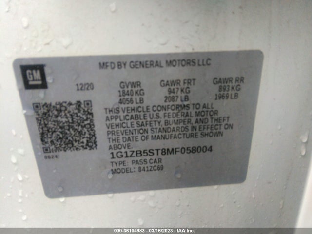 Chevrolet MALIBU LS 2021 1G1ZB5ST8MF058004 Image 9