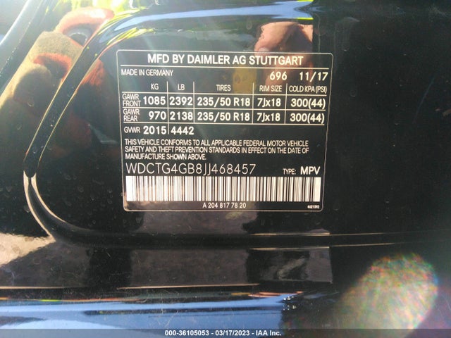 2018 Mercedes-Benz GLA-Class, VIN: WDCTG4GB8JJ468457