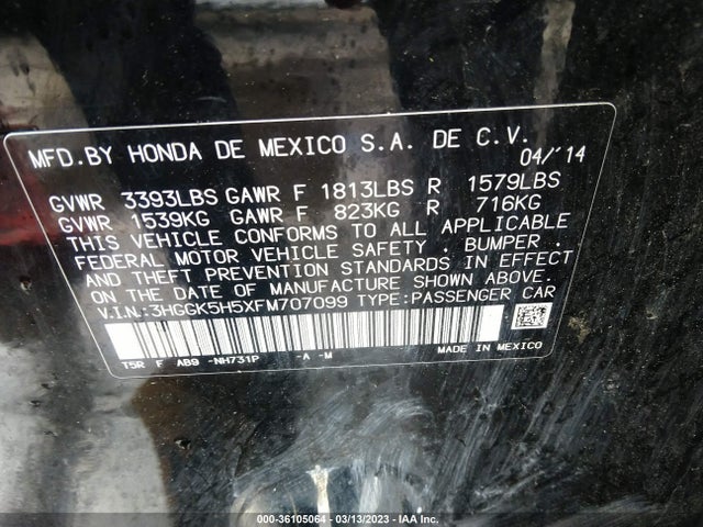 Honda FIT LX 2015 3HGGK5H5XFM707099 Image 9