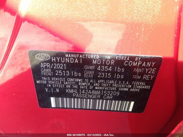 Hyundai SONATA SEL 2021 KMHL14JA4MA153209 Image 10