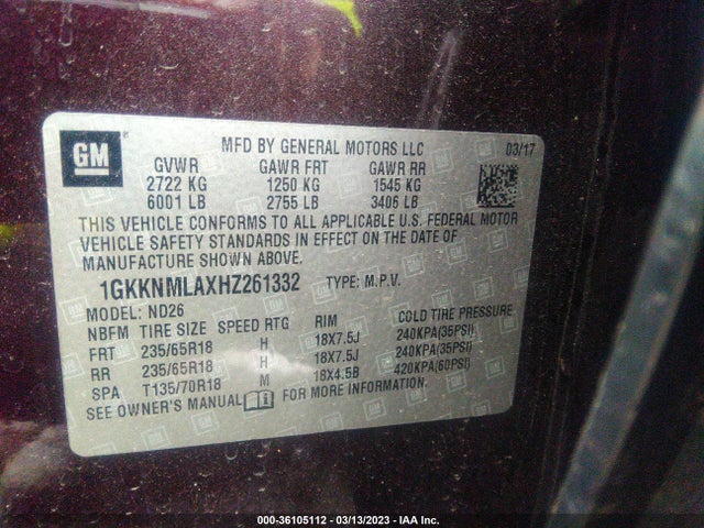 GMC ACADIA SLT 2017 1GKKNMLAXHZ261332 Image 9